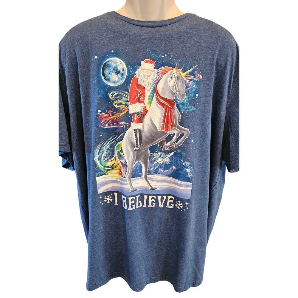 NWOT hybrid XLT I Believe santa on a rainbow unicorn Christmas funny party shirt